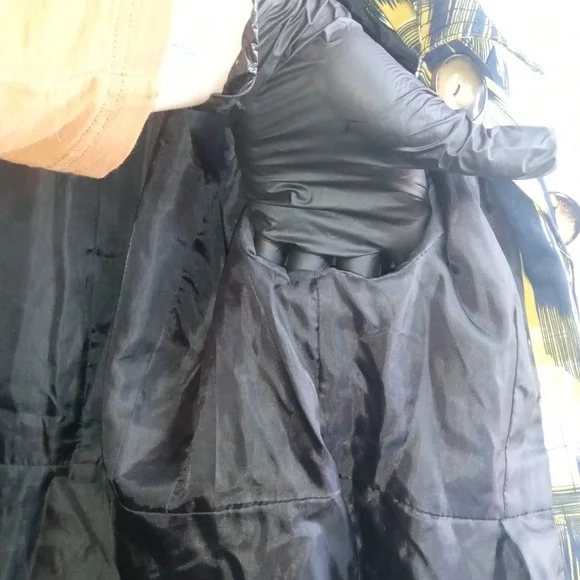 Appraisal Brushstroke Yellow Black White Short Trench Coat Mad Men Office Casual - Picture 8 of 10